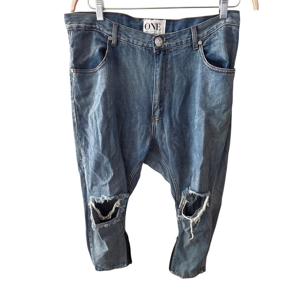 NWT One Teaspoon Sz29 Cobain Kingpins Low Waist Drop Crotch Zip Hem Ripped Jeans